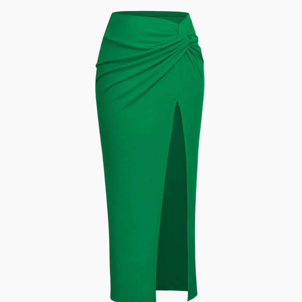 Micas Knot Side Slit Knit Midi Skirt